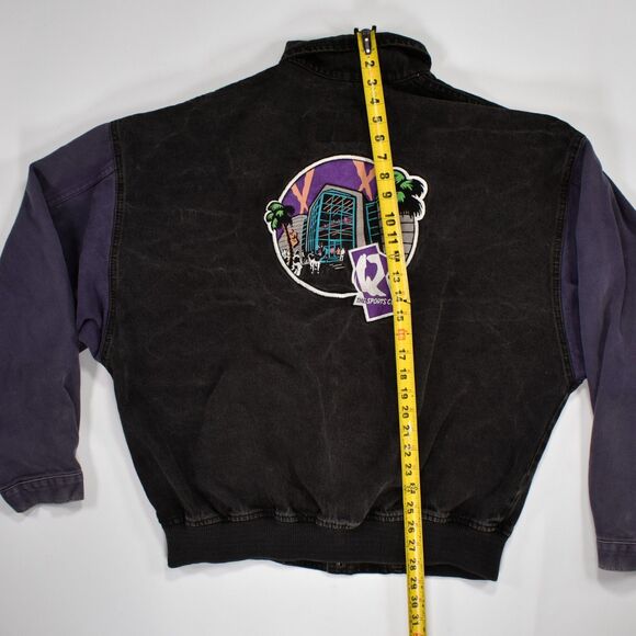 Vintage Two Tone Denim Bomber Embroidered Jacket Q The Sports Club - XL - Picture 6 of 7